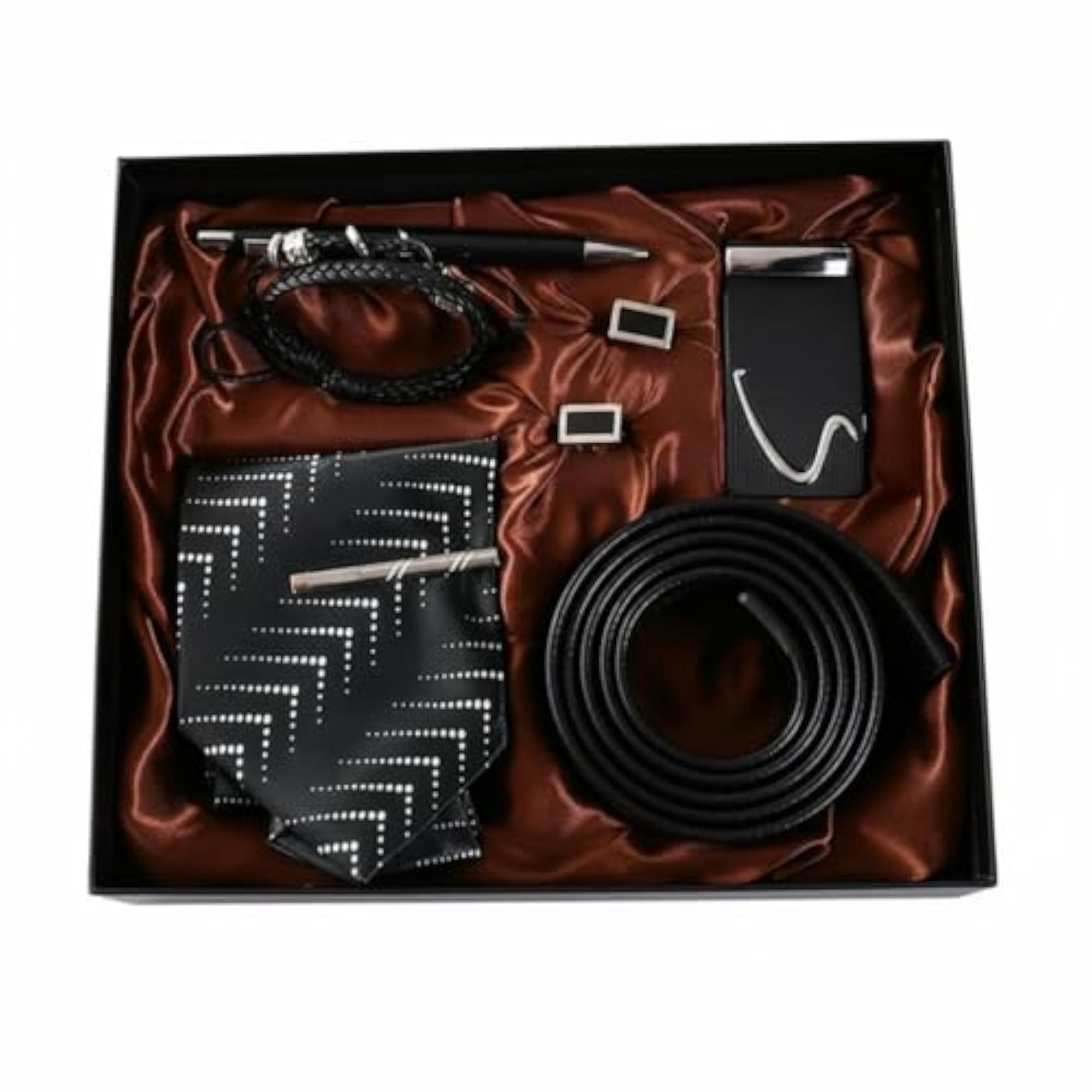 Cufflinks Belt Tie Set Solid Color Men's Belt and Tie Gift Box